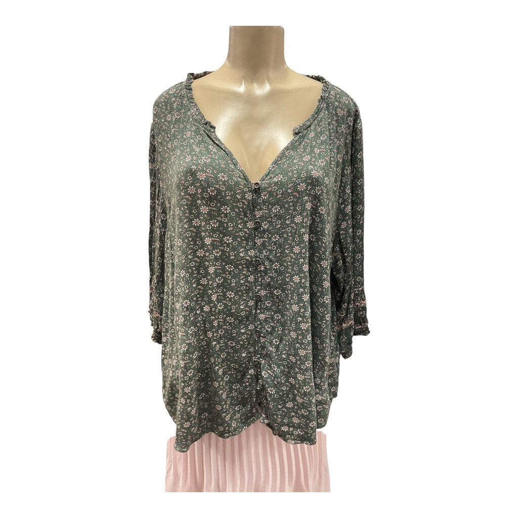 Mason and Belle (3X) Green Floral L/S Blouse