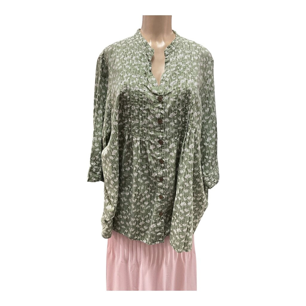 Scandia Woods (3X) Green and White Blouse
