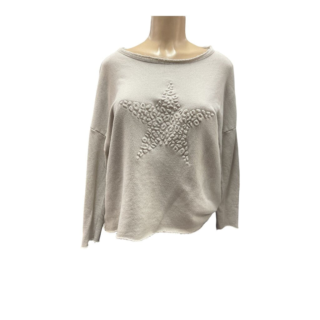 Made In Italy (Large) Tan Off the Shoulder Crew Neck Sweater