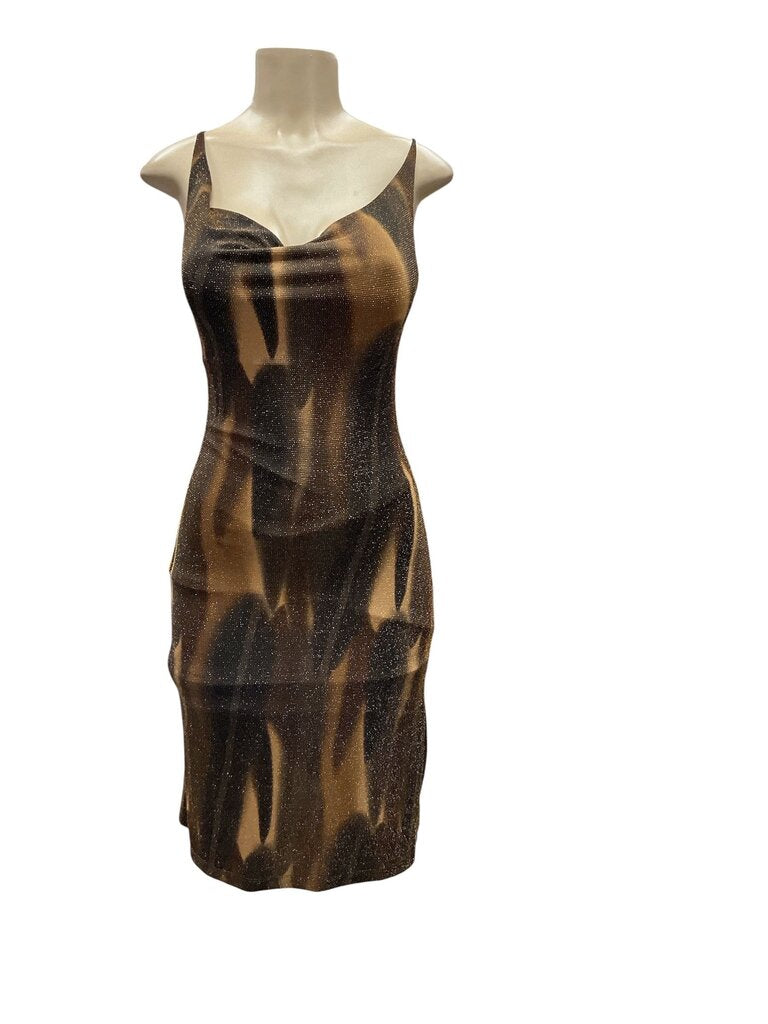 Brown and Gold (Small) Strappy Fitted Dress