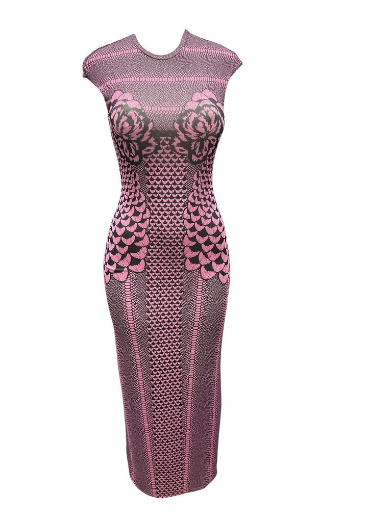 AFRM (Small) Pink and Black Fitted Sleeveless Dress