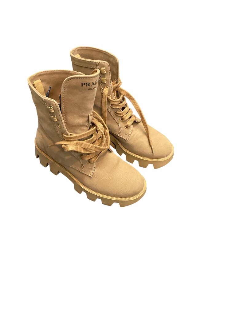 Prada Canvas Ankle (38/8) Lace Up Combat Boot