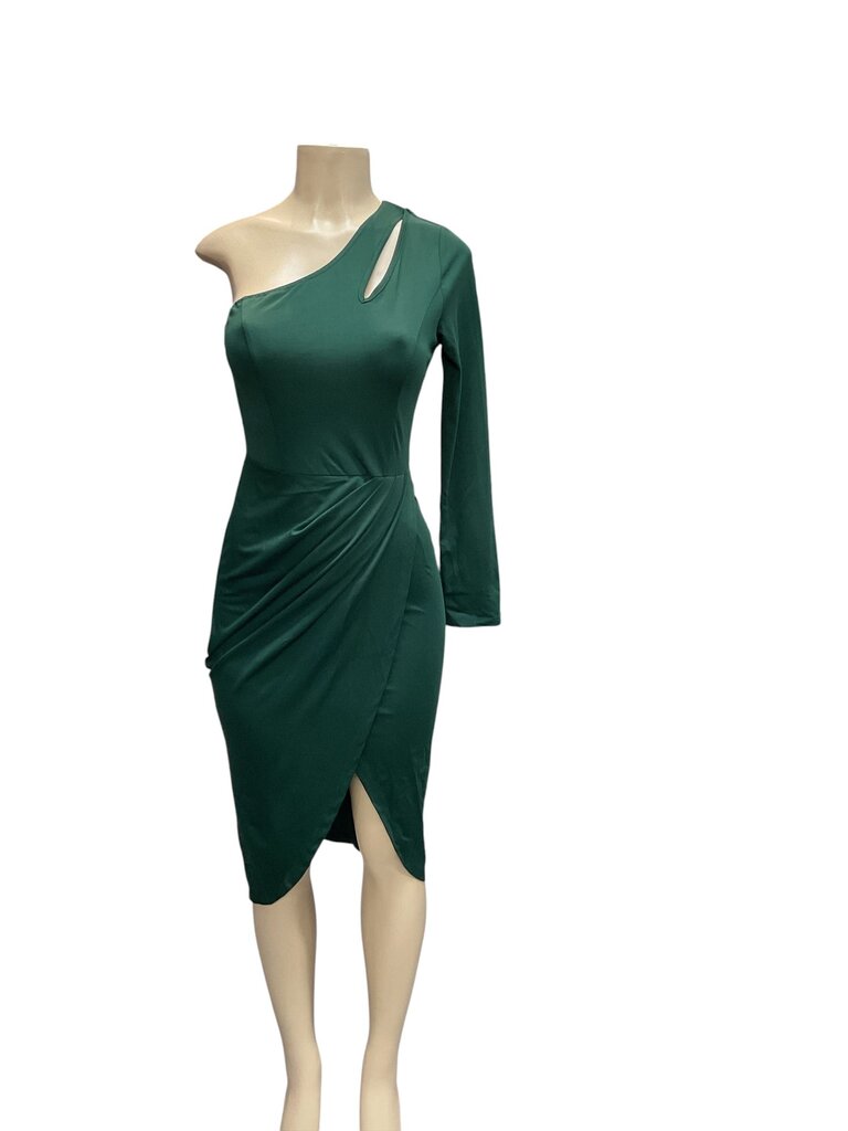 Theenkoln NEW (Small) Green Satin One Shoulder Long Dress