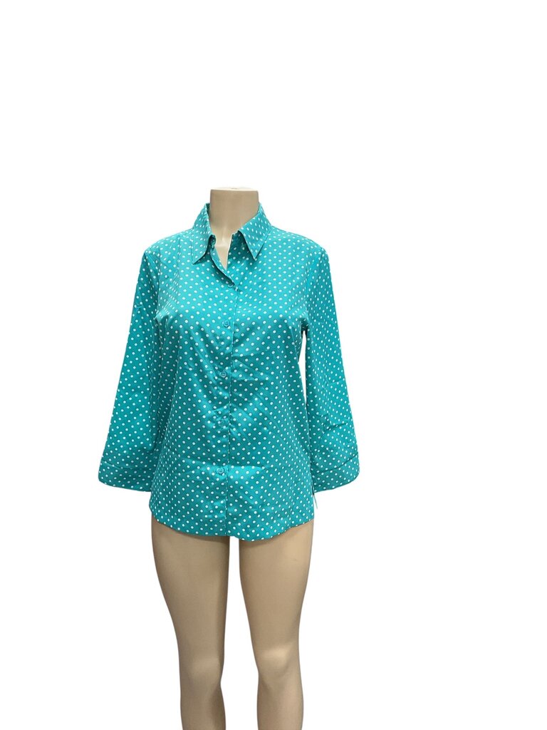 Susan Graver Style (XS) Teal and White Polka Dot Blouse