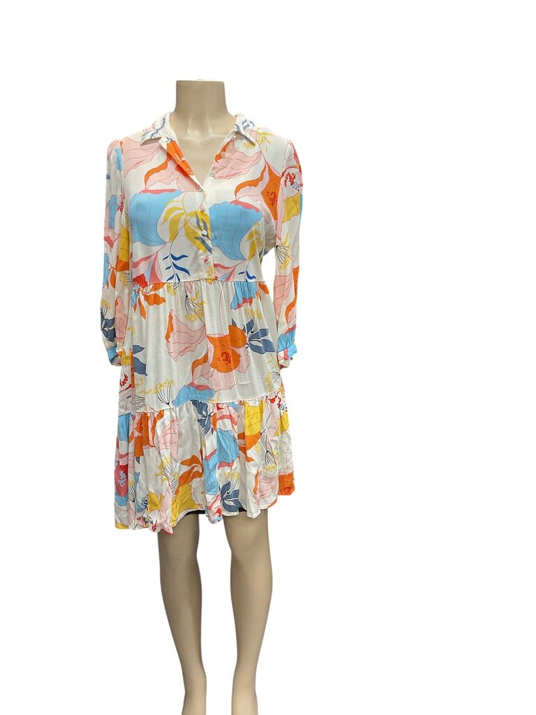 Yas (Small) Orange and Blue Floral L/S Dress
