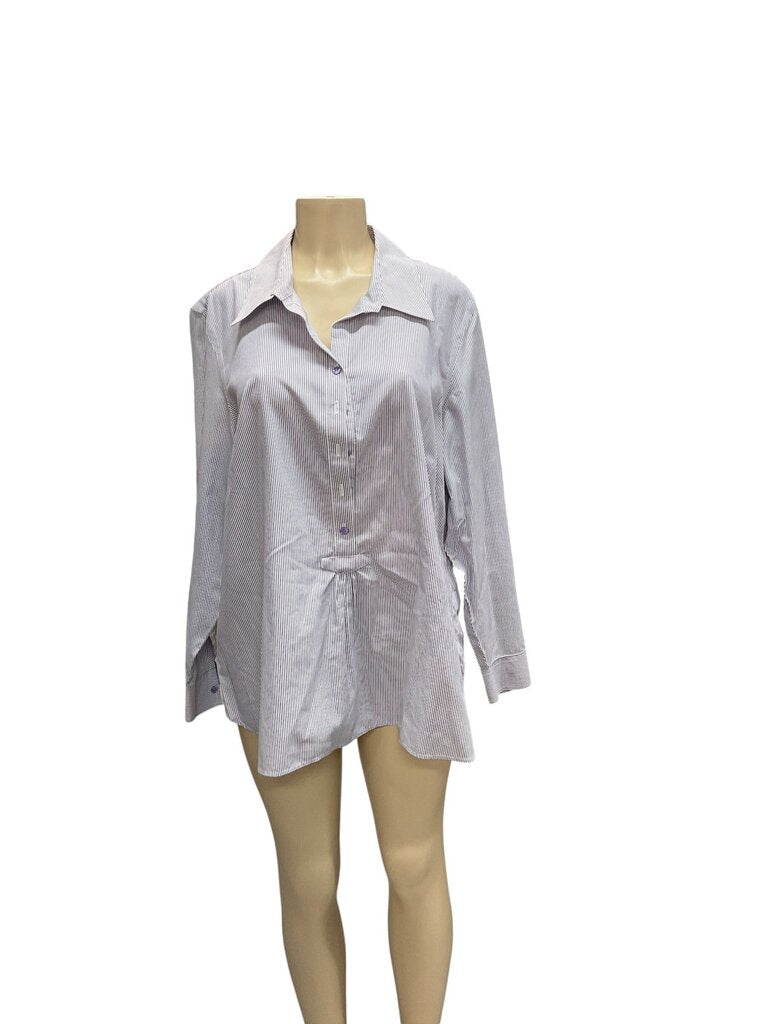 Coldwater Creek (3X) Grey and White Striped Button Down Blouse