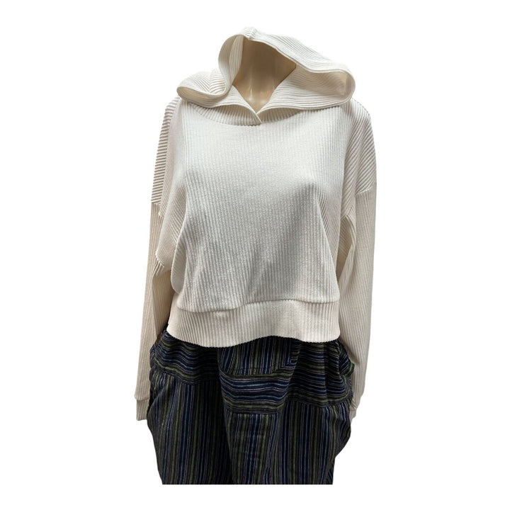 ALO Cream Cropped (Large) Henley Light Hoodie
