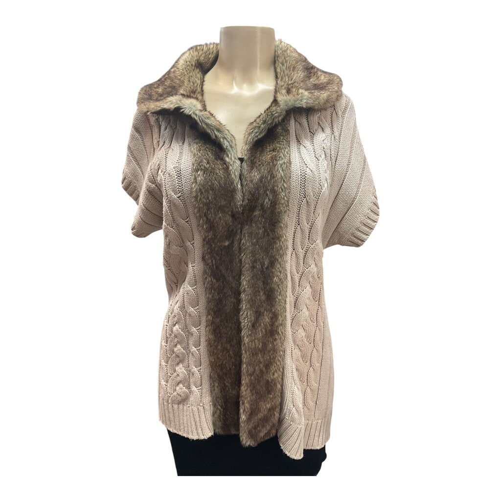 Style and Co (Med) Tan Cardigan w/Fuzzy Vest