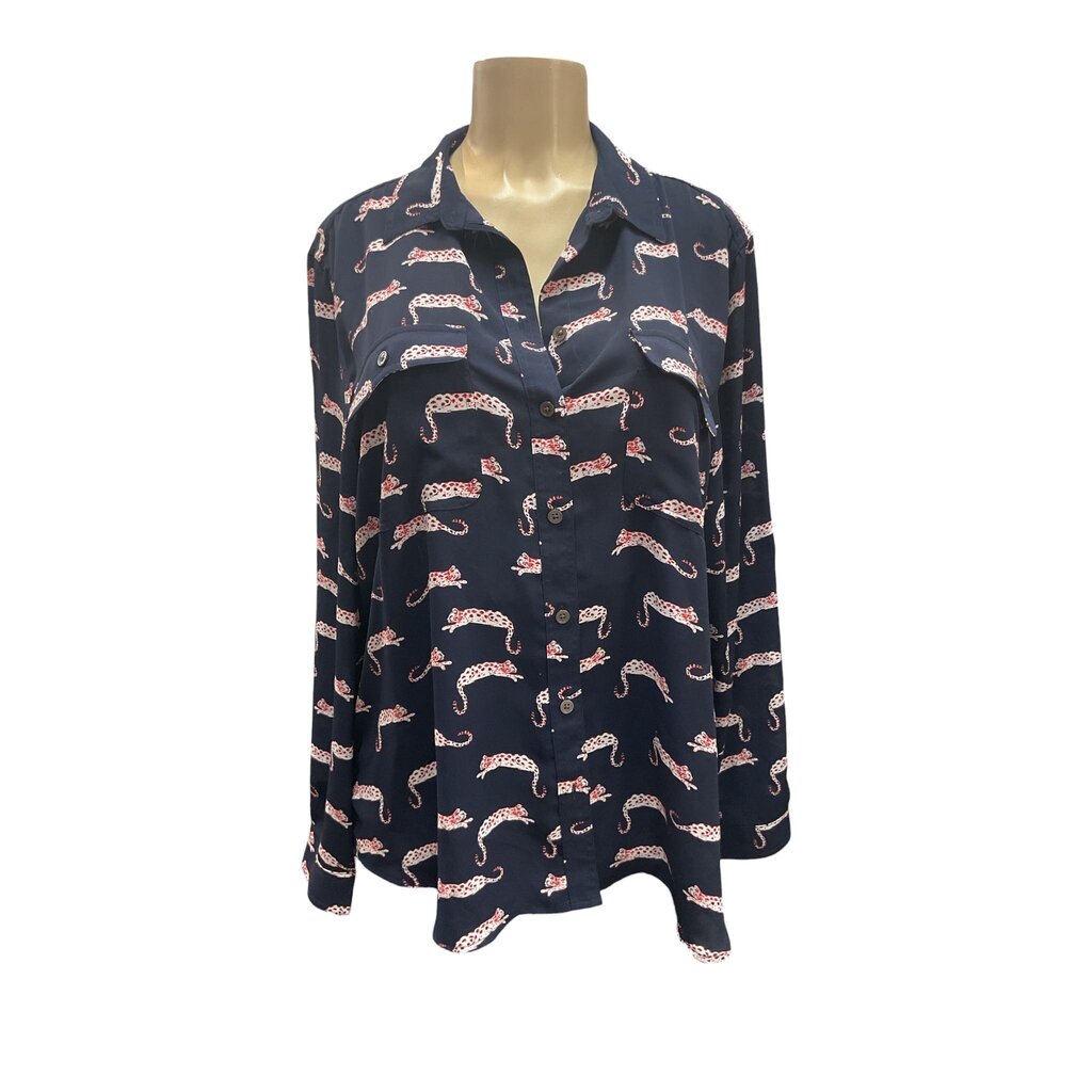 Loft (XL) Blue Sheer Blouse w/Red Jaguar LS