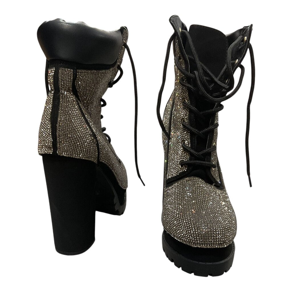 Azalea Wang (8.5) Black Platform and Rhinestone Boots