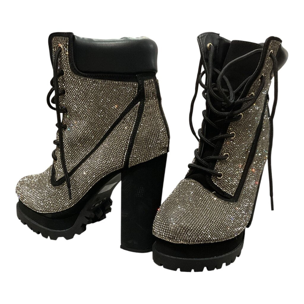 Azalea Wang (8.5) Black Platform and Rhinestone Boots