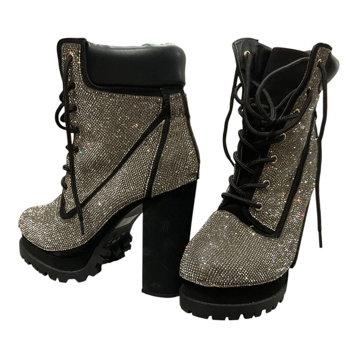 Azalea Wang (8.5) Black Platform and Rhinestone Boots