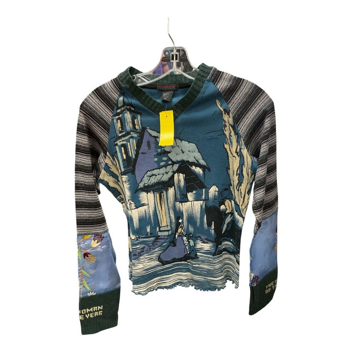 Custo (Med) Blue L/S V Neck Tee