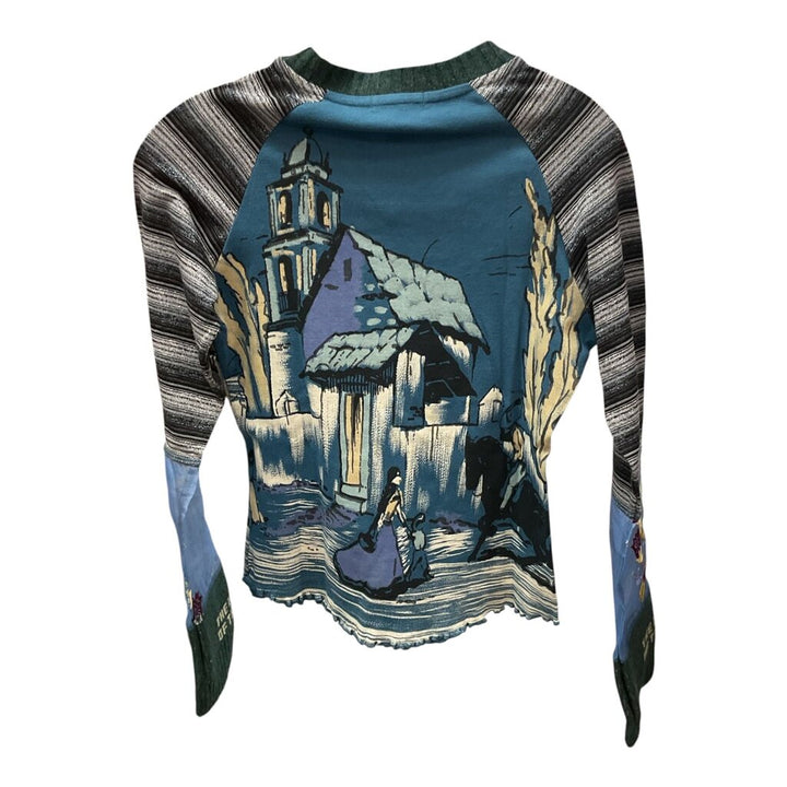 Custo (Med) Blue L/S V Neck Tee