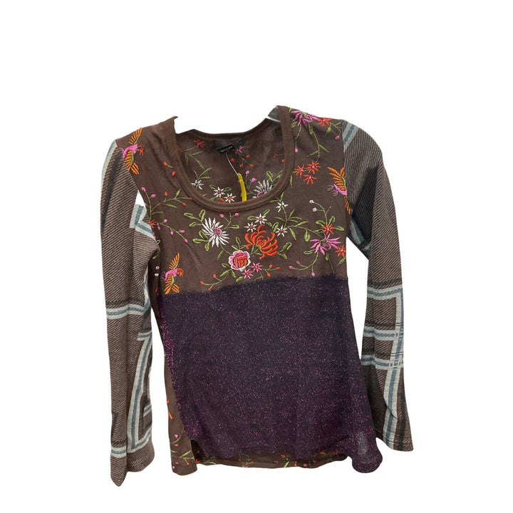Custo (Small) Brown Floral L/S Crew Neck Tee