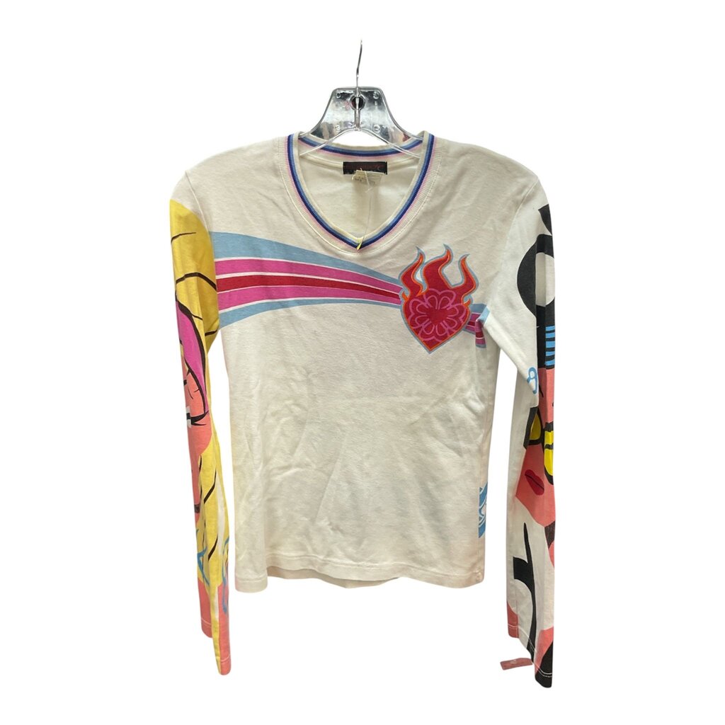 Custo (Med) White L/S Red Emblem Tee