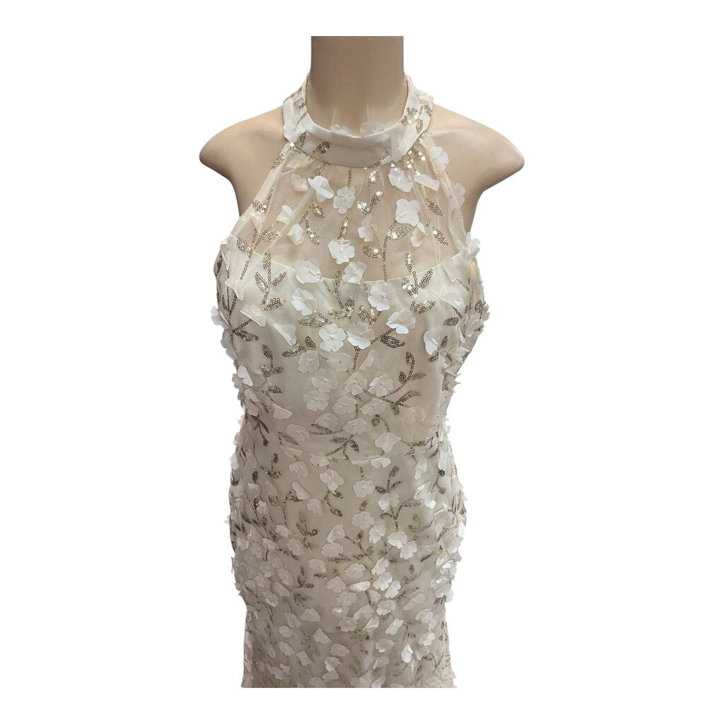 R and M (10) Cream Sleeveless Floral Dress