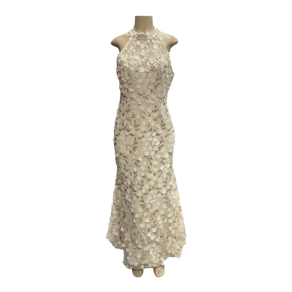 R and M (10) Cream Sleeveless Floral Dress