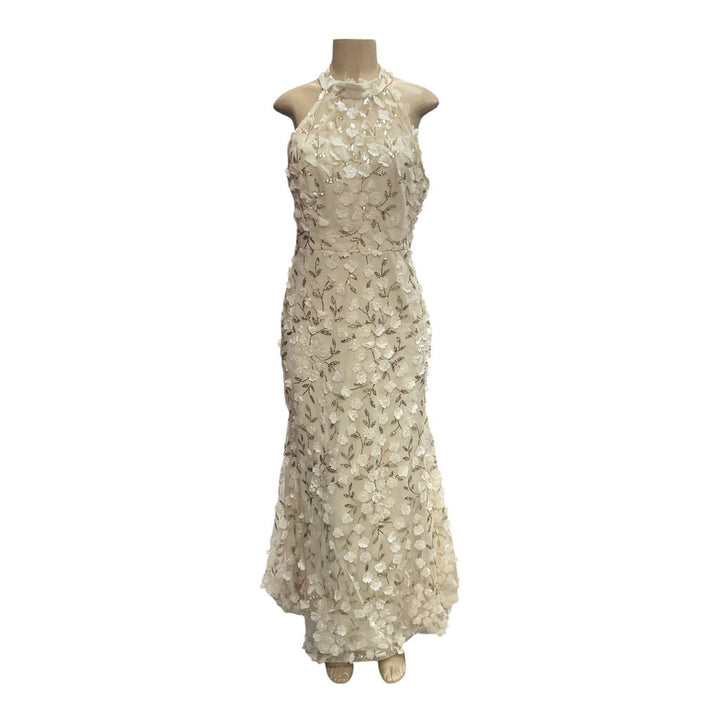 R and M (10) Cream Sleeveless Floral Dress