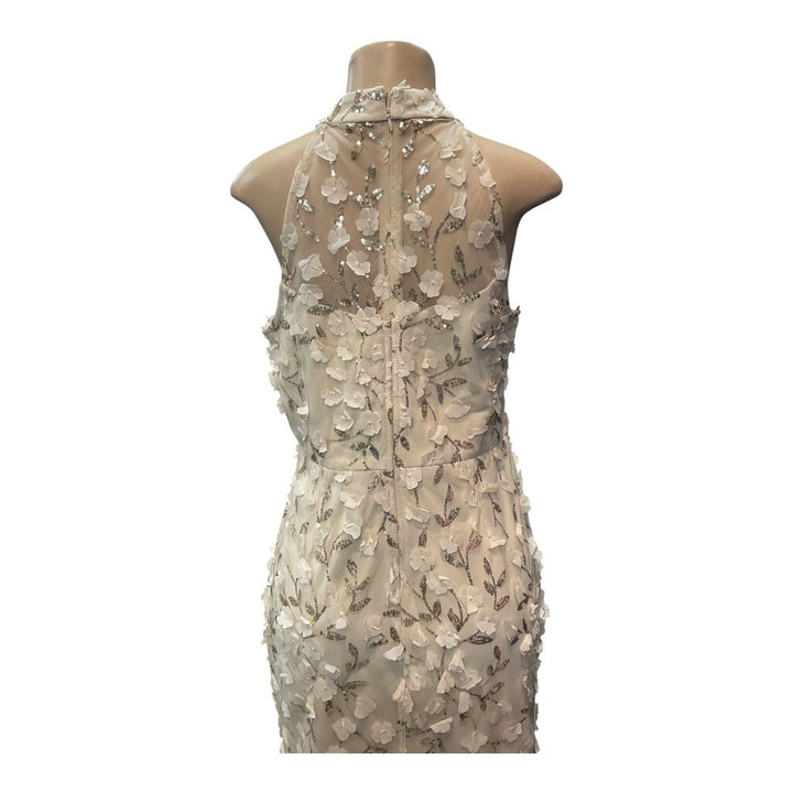 R and M (10) Cream Sleeveless Floral Dress