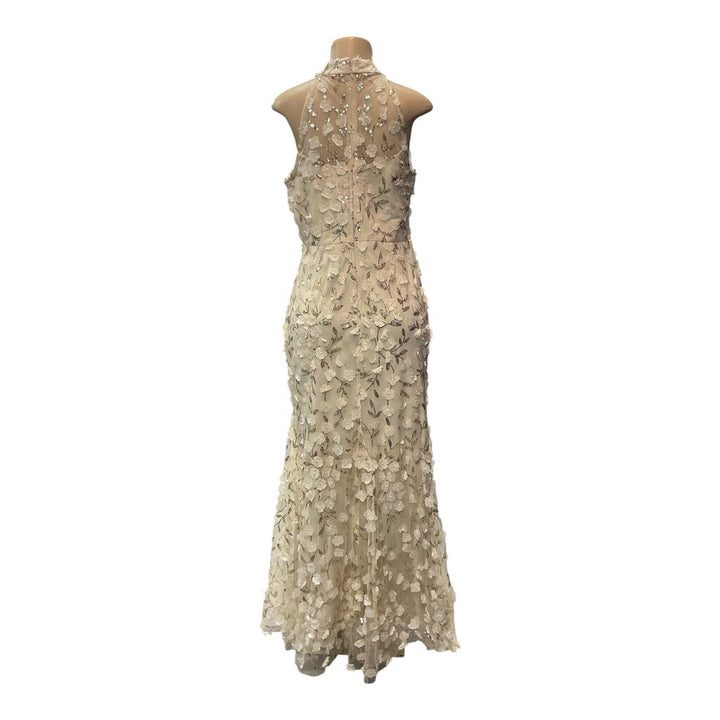 R and M (10) Cream Sleeveless Floral Dress