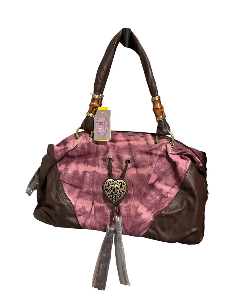 Sharif Burgundy Leather Pink Tie Dye Bamboo Hobo Shoulder Bag