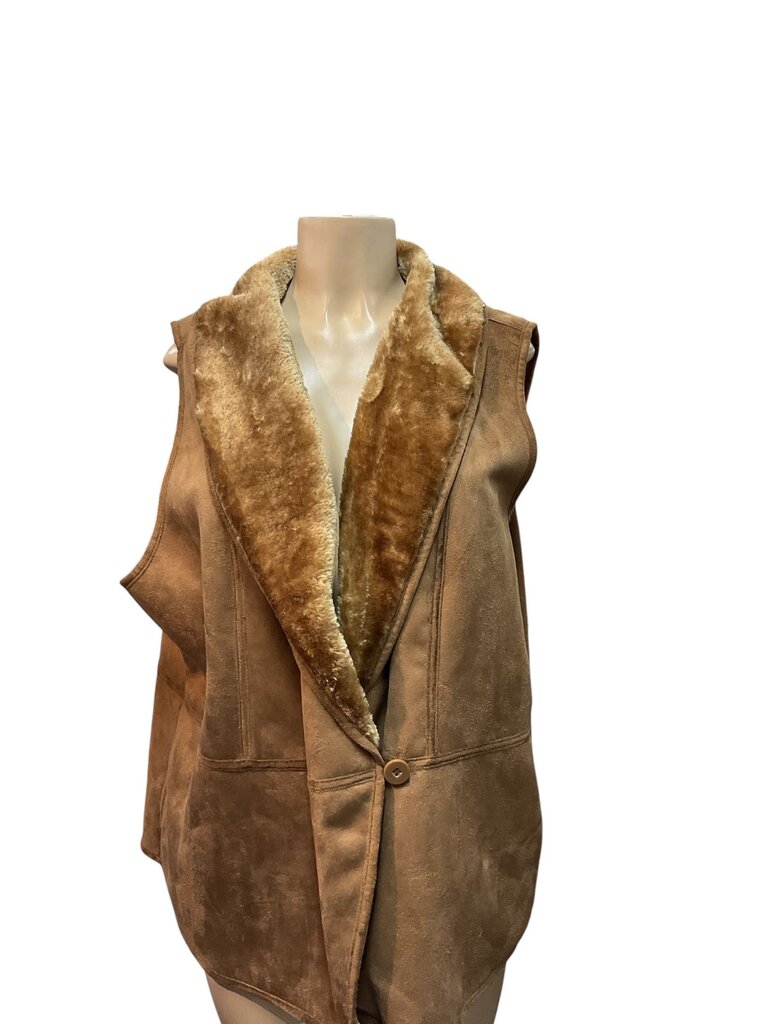 Denim and Co (XL) Tan Vest Suede