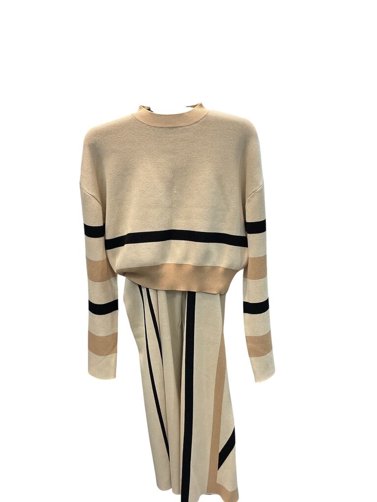 Mow (Large) Tan Striped Two Piece Sweater Set