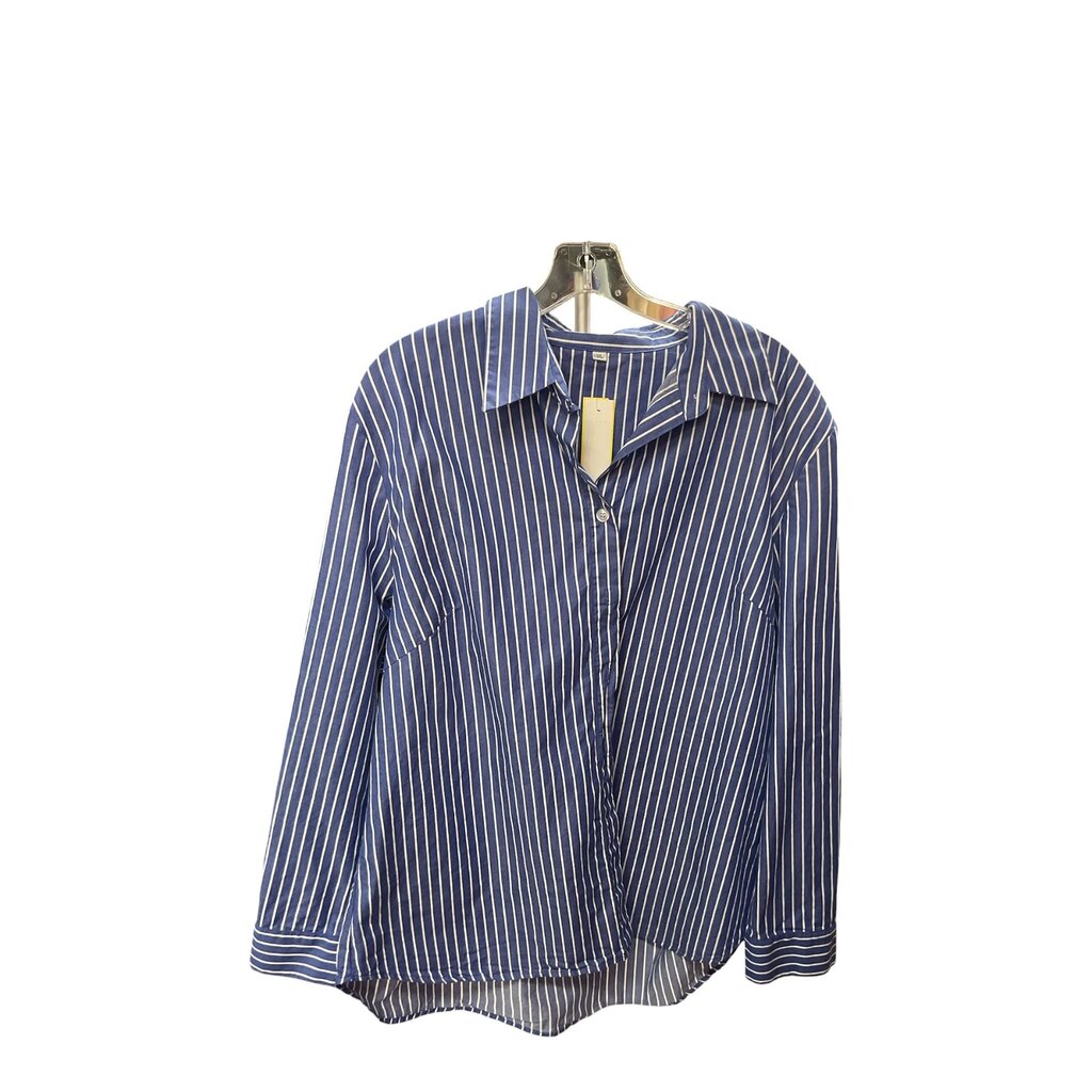 Blue and White (XL) Striped LS Blouse