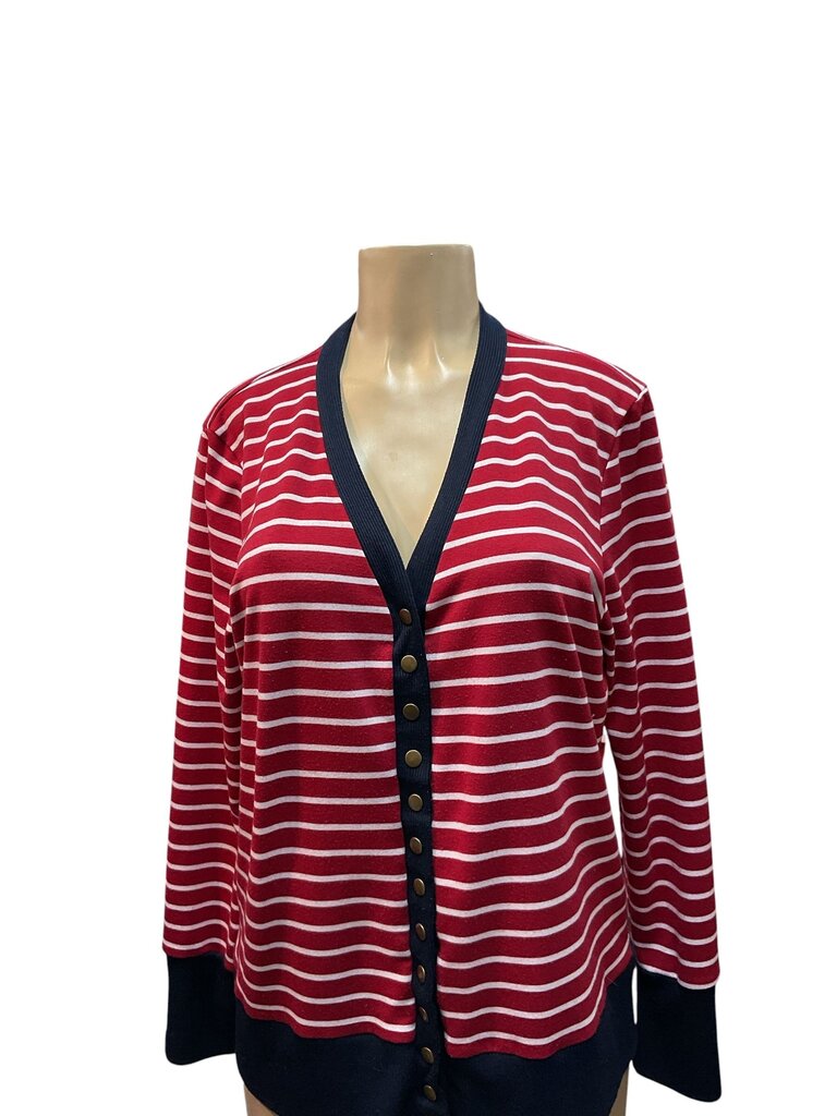 Coco Main (1X) Red and Blue Button Down Cardigan