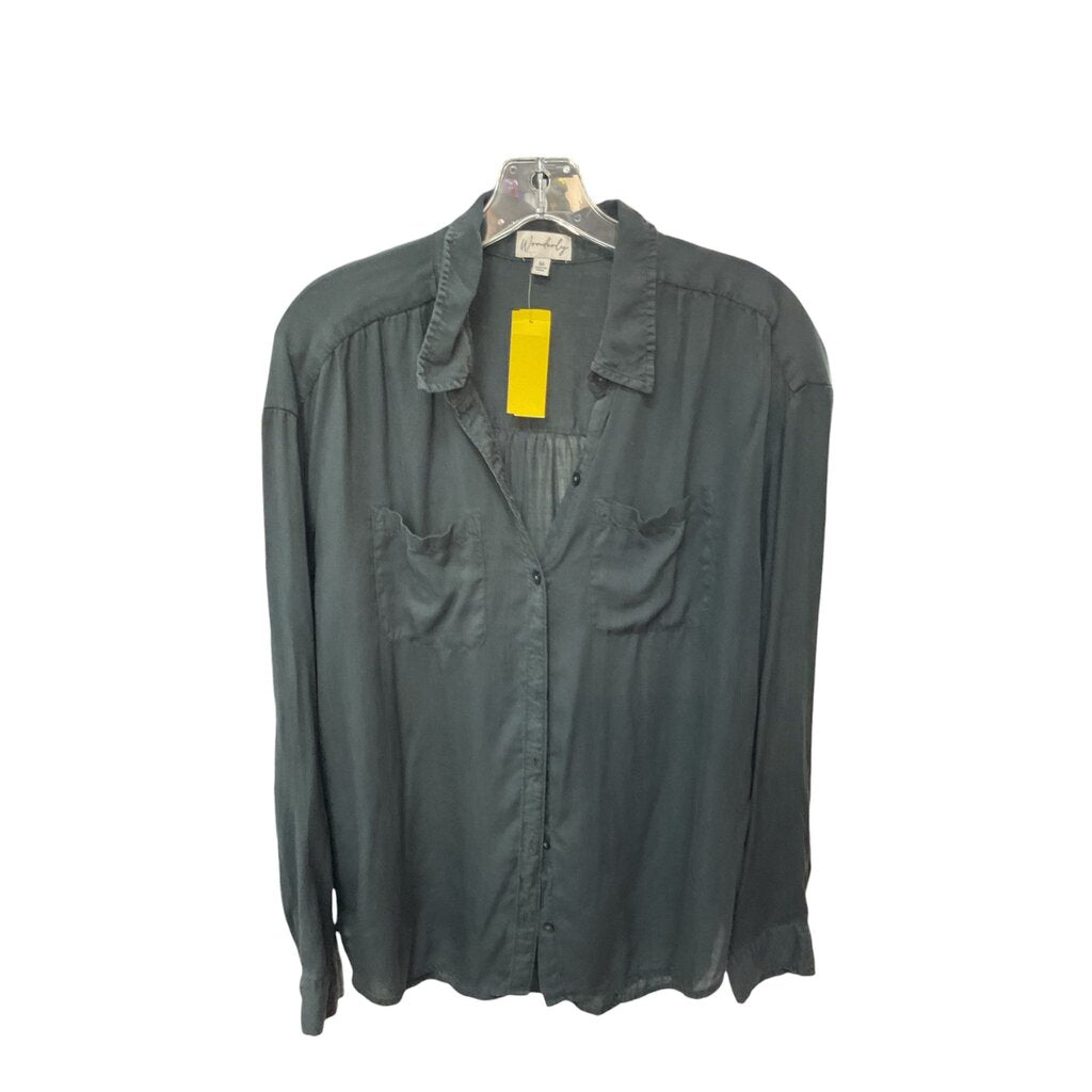 Wonderly (MED) Grey Button Down Collared Blouse