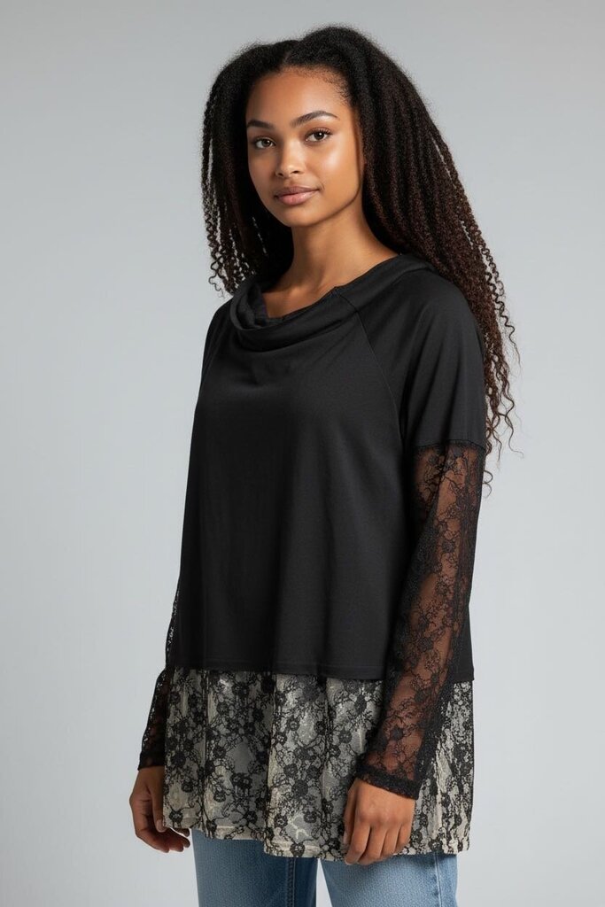 Black (Large) Lace Sleeve Blouse**