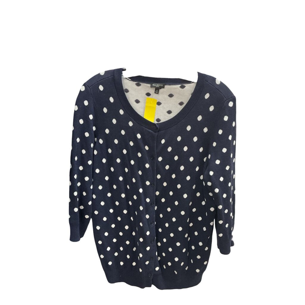 Talbots (XL) Woman Blue and White Polka Dot Cardigan