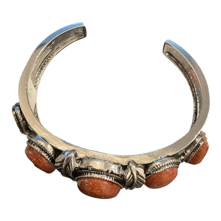 Silver Plated Adjustable Silver Plated Cuff Bracelet feat. Sparkling reddish-brown oval stones