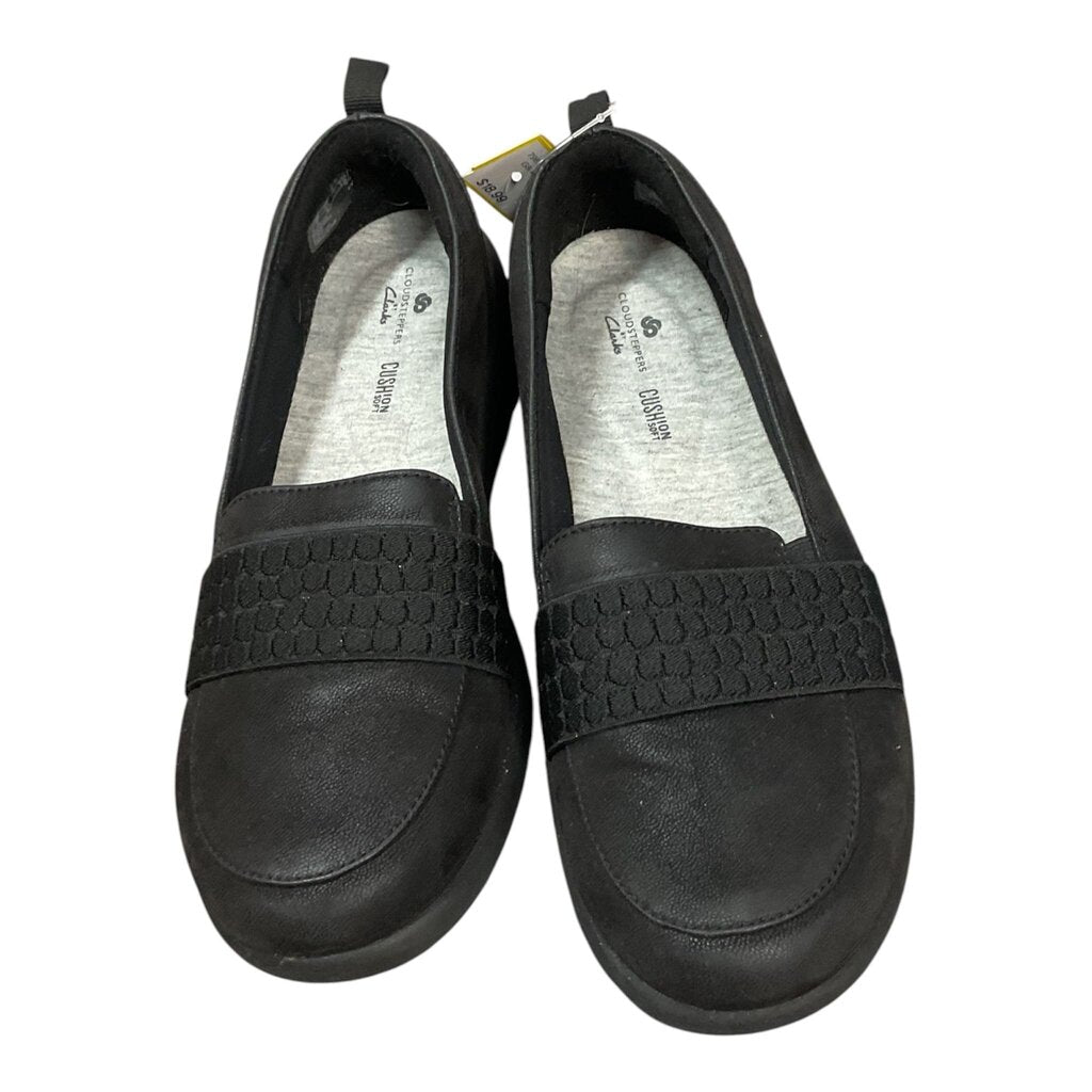 CLARKS CLOUDSTEPPERS (7.5) BLACK SLIP ONS
