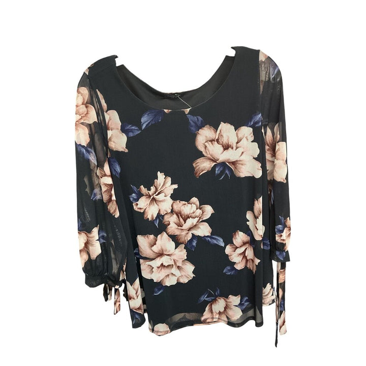 PAPERMOON (1X) BLACK FLORAL PRINT TOP W/ TIE SLEEVES