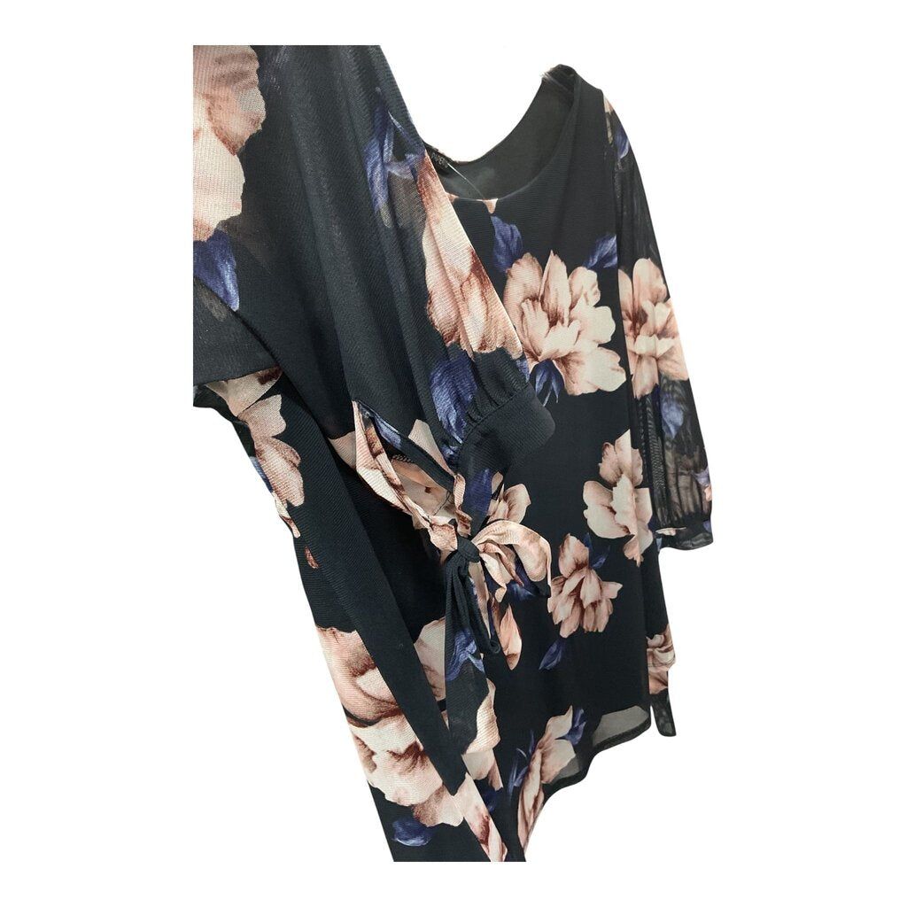 PAPERMOON (1X) BLACK FLORAL PRINT TOP W/ TIE SLEEVES