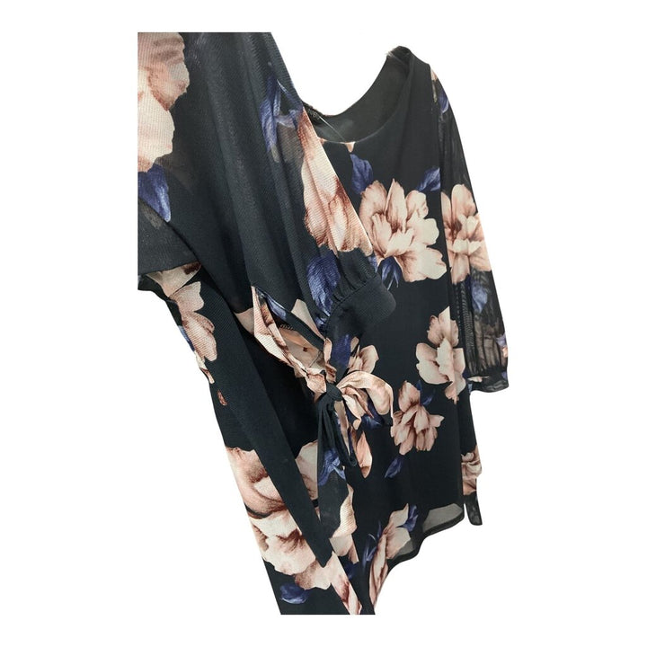 PAPERMOON (1X) BLACK FLORAL PRINT TOP W/ TIE SLEEVES