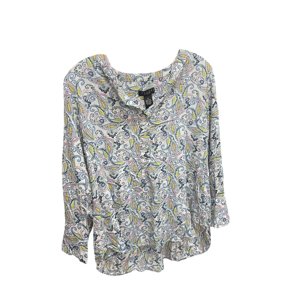 GRACE (1X) GREEN NAVY PINK WHITE PAISLEY PRINT TOP