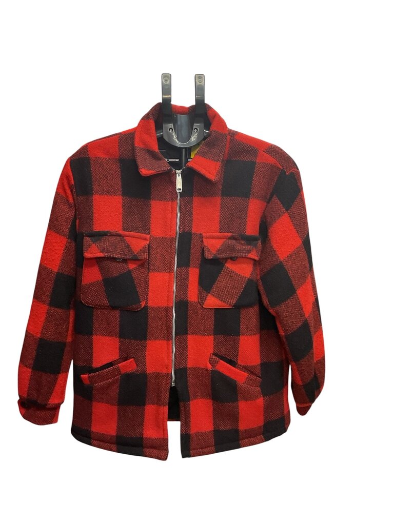 Comatic (XL) Red and Black Plaid Wool Men's Coat