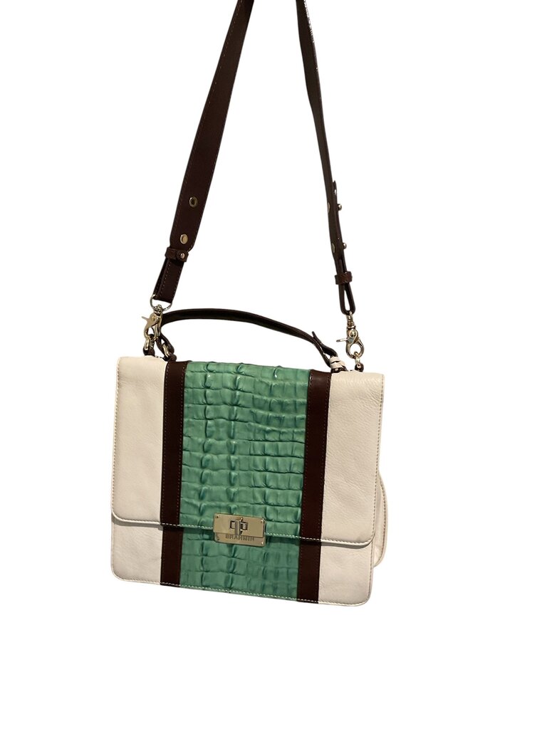 Brahmin Cecilia Leather Handbag w/ann off white body w/brown trim