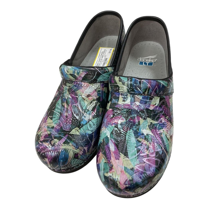 DANSKO (41/10) NEW XP GREEN & PINK FLORAL PRINT CLOGS