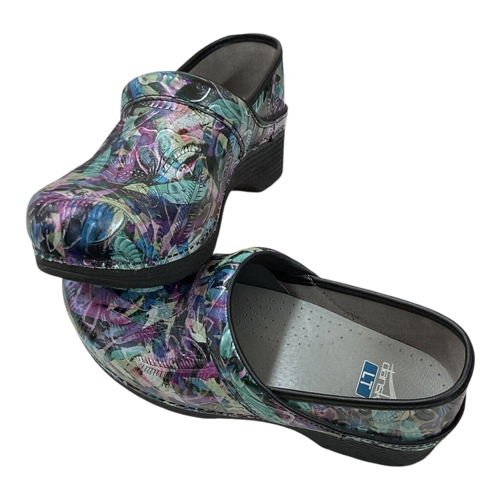 DANSKO (41/10) NEW XP GREEN & PINK FLORAL PRINT CLOGS