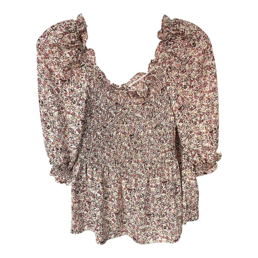 Max Studio (Large) Wine and Tan Scrunch Blouse