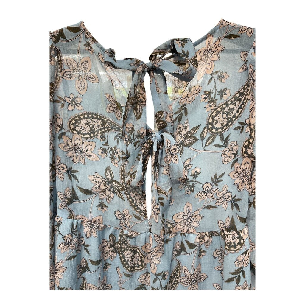 American Eagle (Med) Blue and Pink LS Blouse