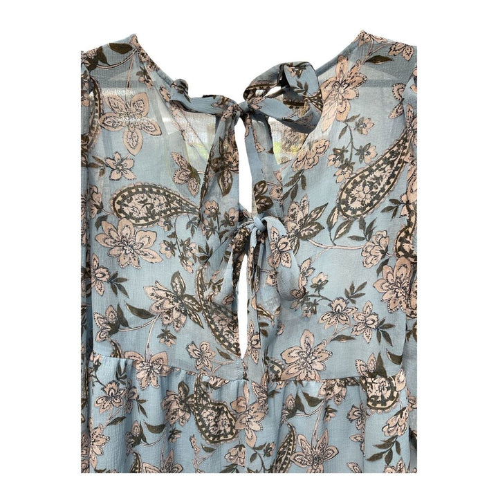 American Eagle (Med) Blue and Pink LS Blouse
