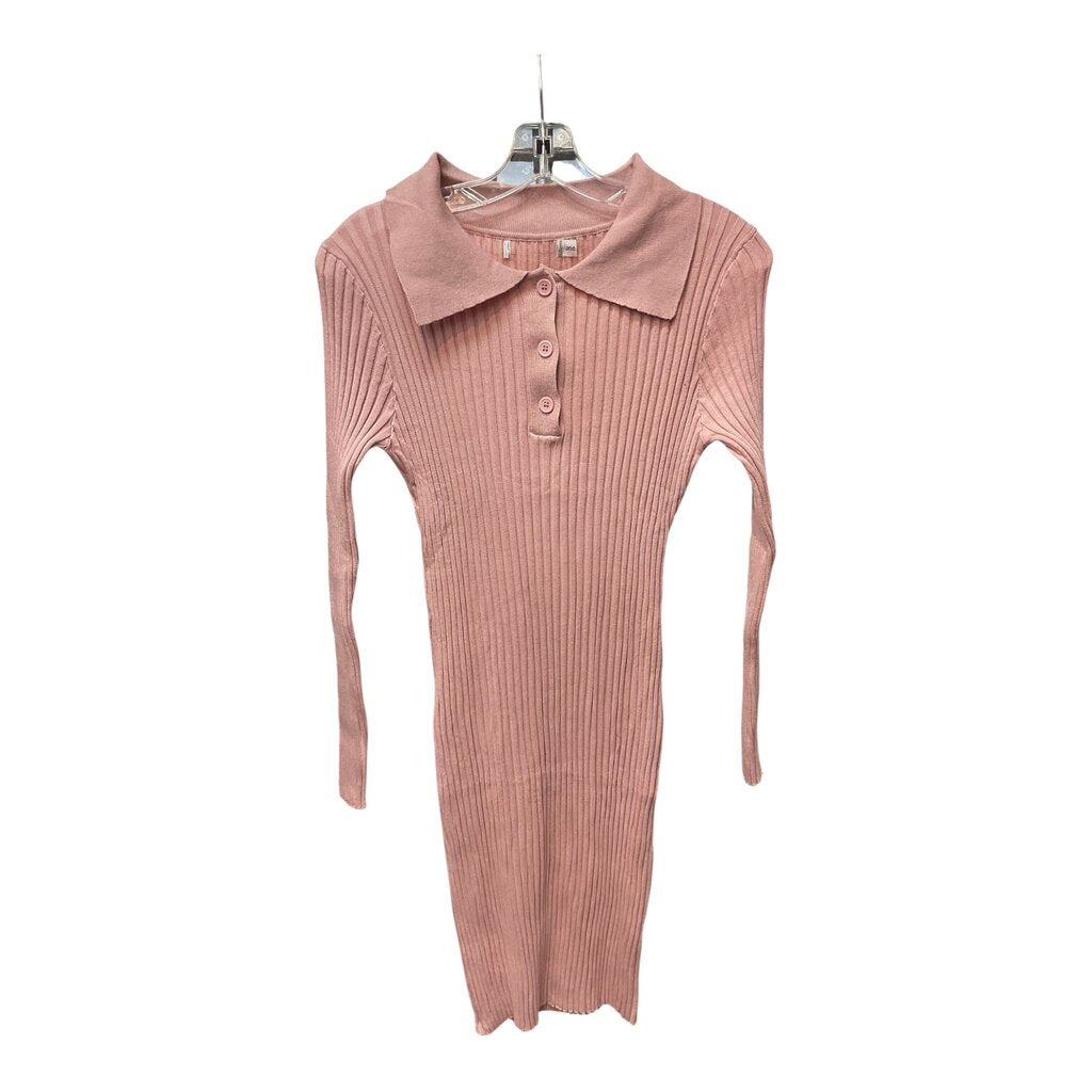 One MOW (Small) Pink Ribbed LS Sweater Dress