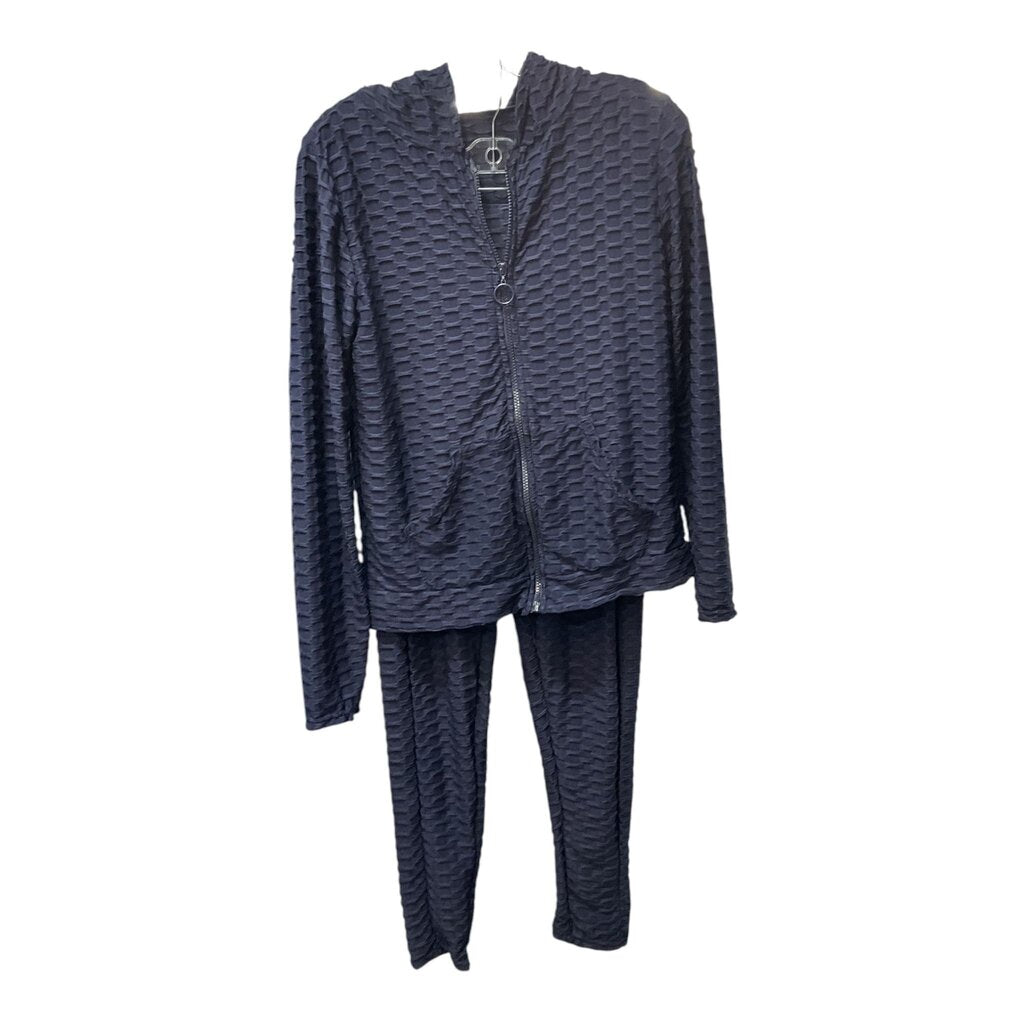 Blue (Med) Ribbed Two LS Jogger Set