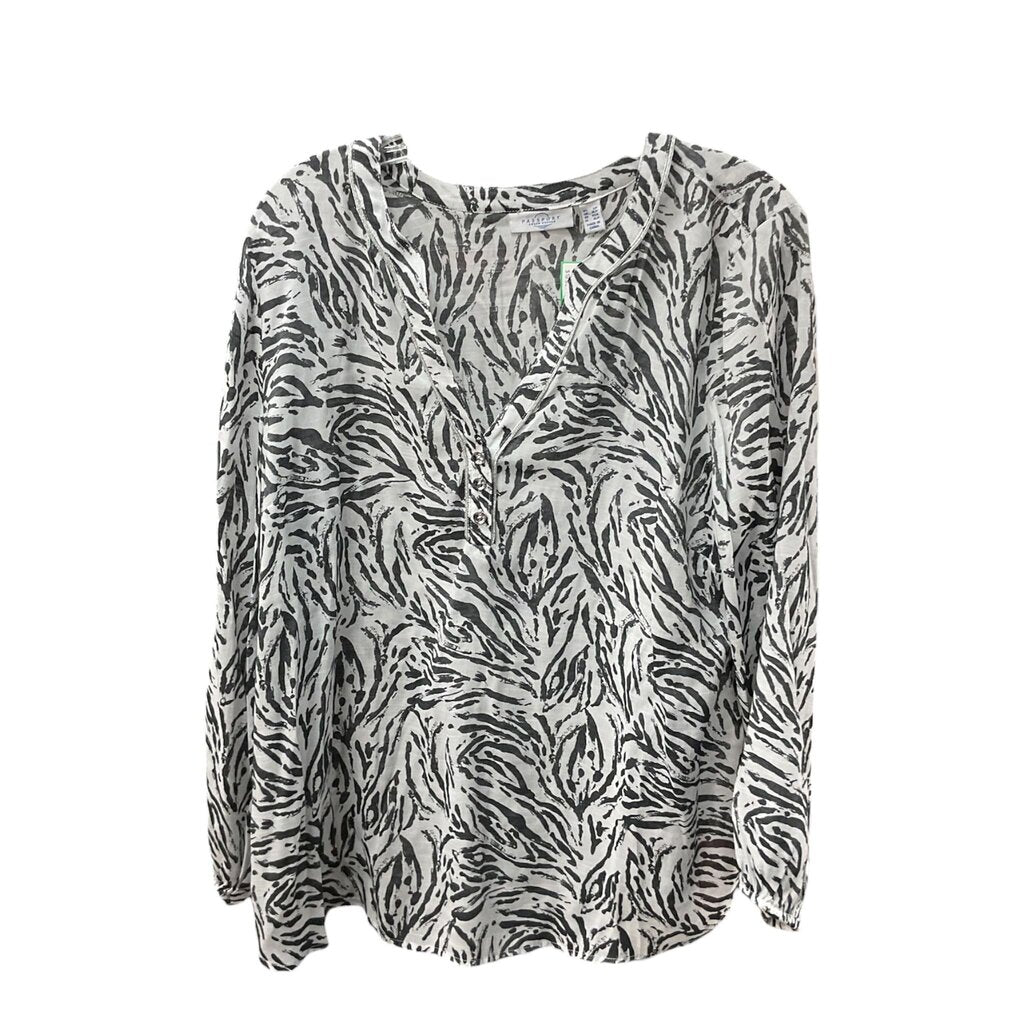 Passport (LP) White and Grey LS Blouse
