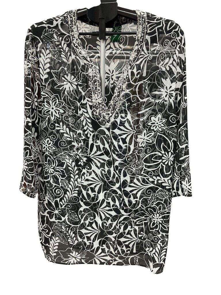 Additions (XL) Black and White Sheer Blouse